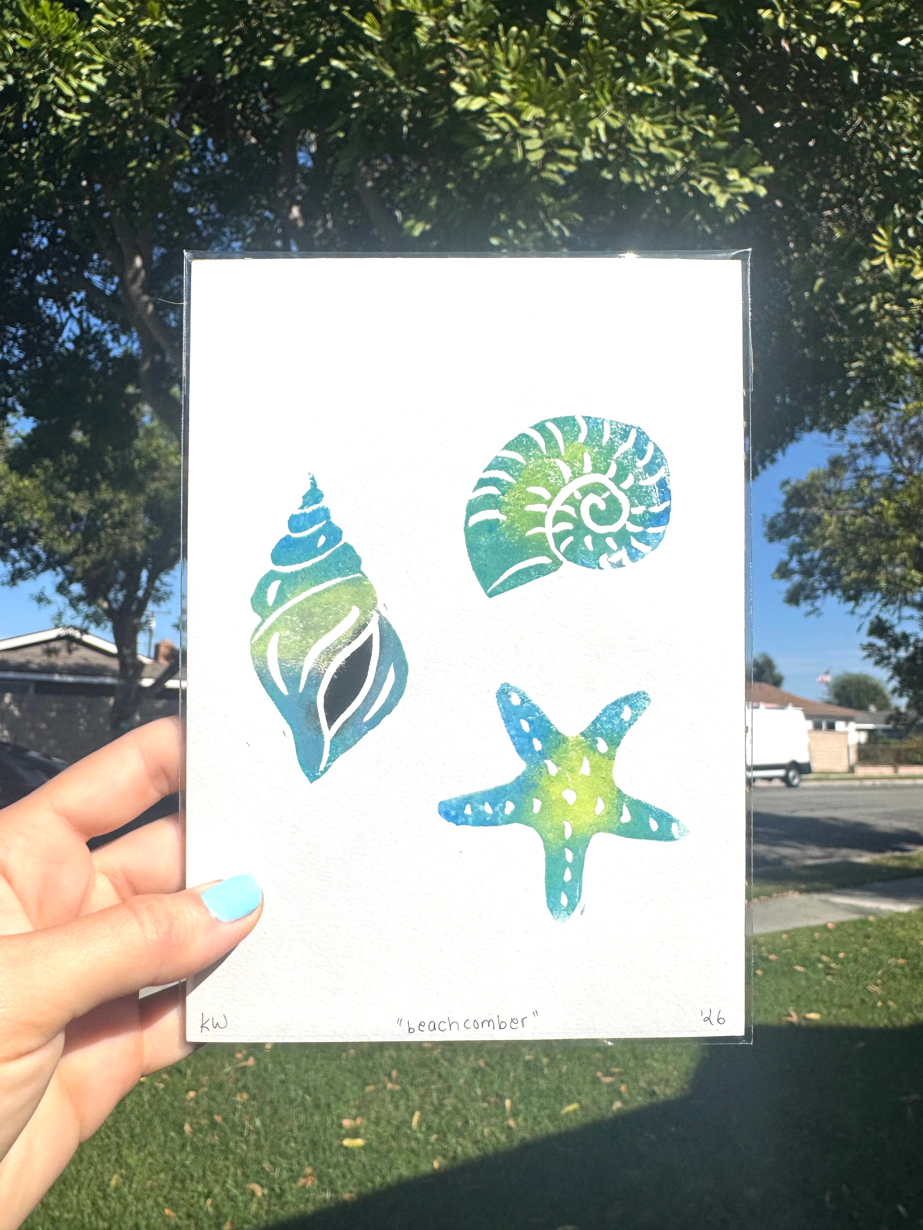 Beachcomber - Handprinted Linocut Art Print