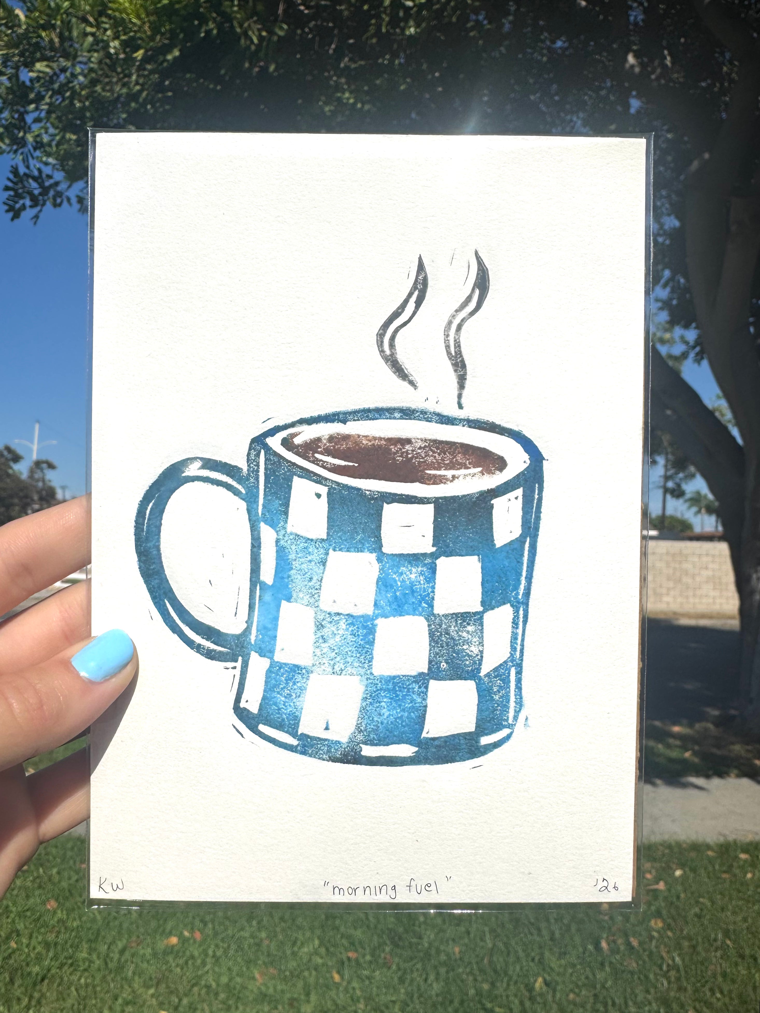Morning Fuel - Handprinted Linocut Art Print