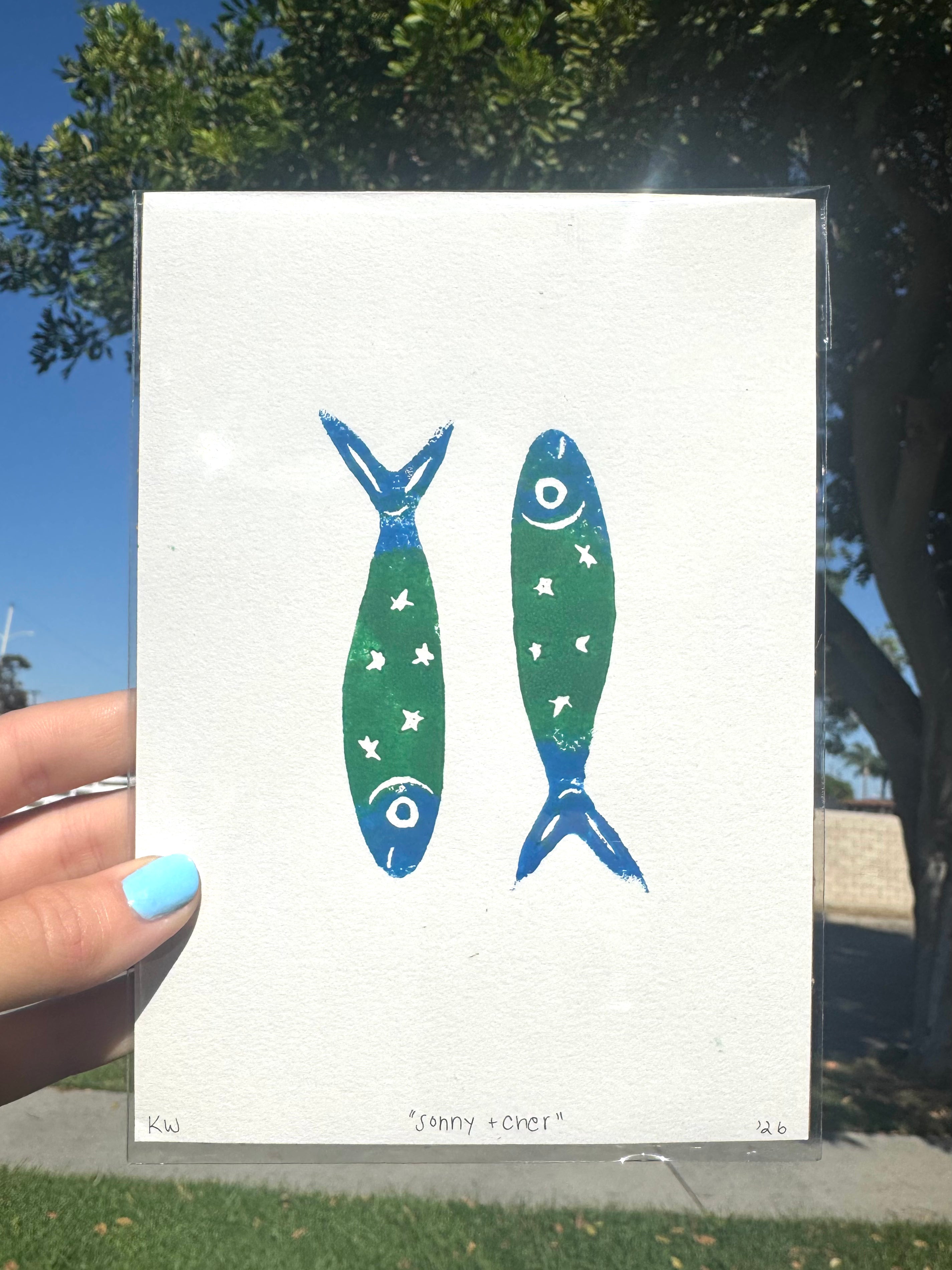 Sonny & Cher - Handprinted Linocut Art Print
