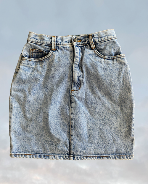 Kitty Cat Hand Block Printed Denim Skirt